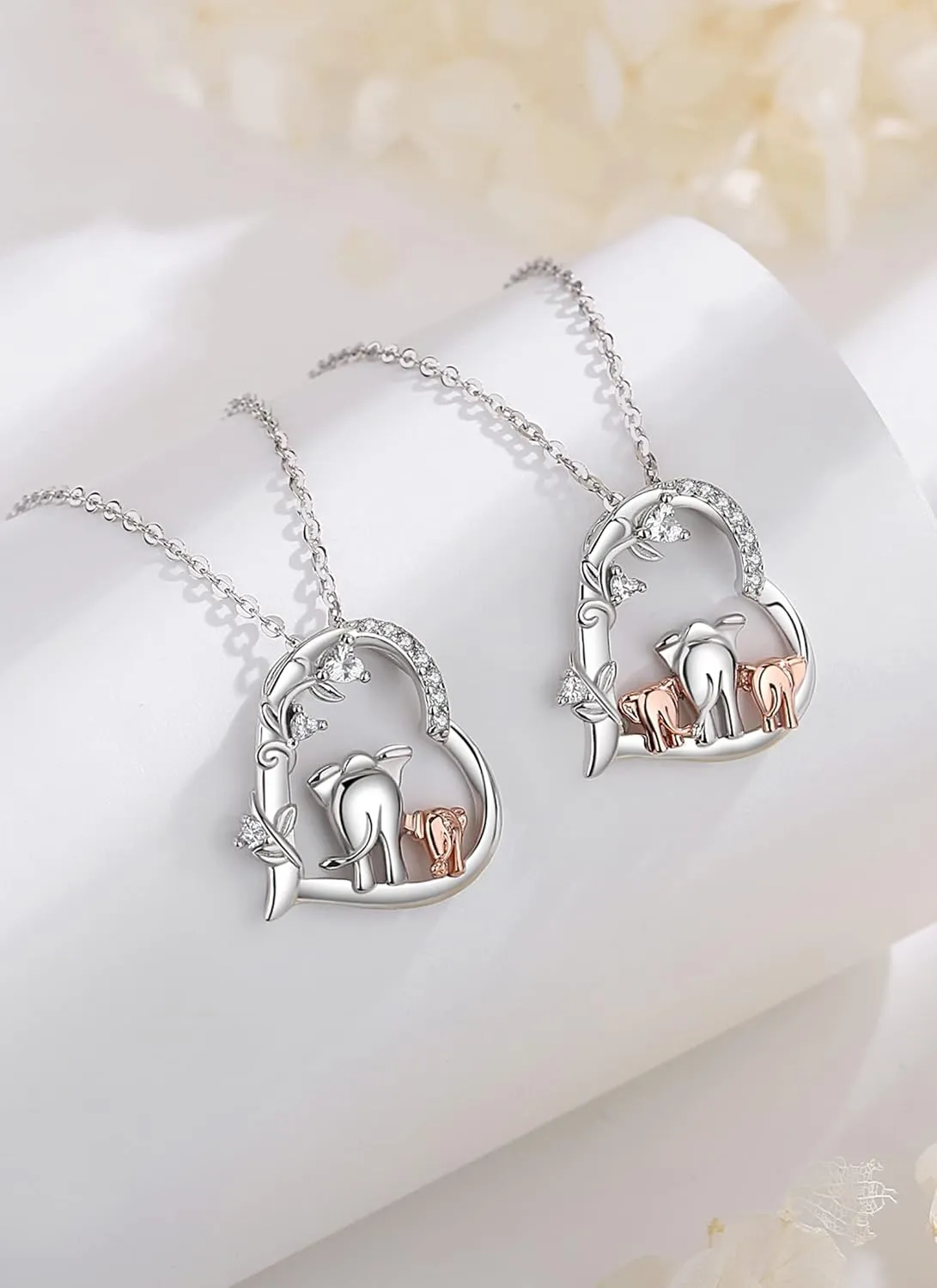 CELESTIA Sterling Silver Mom and Baby Elephant Necklaces for Women - 18 Inch Chain