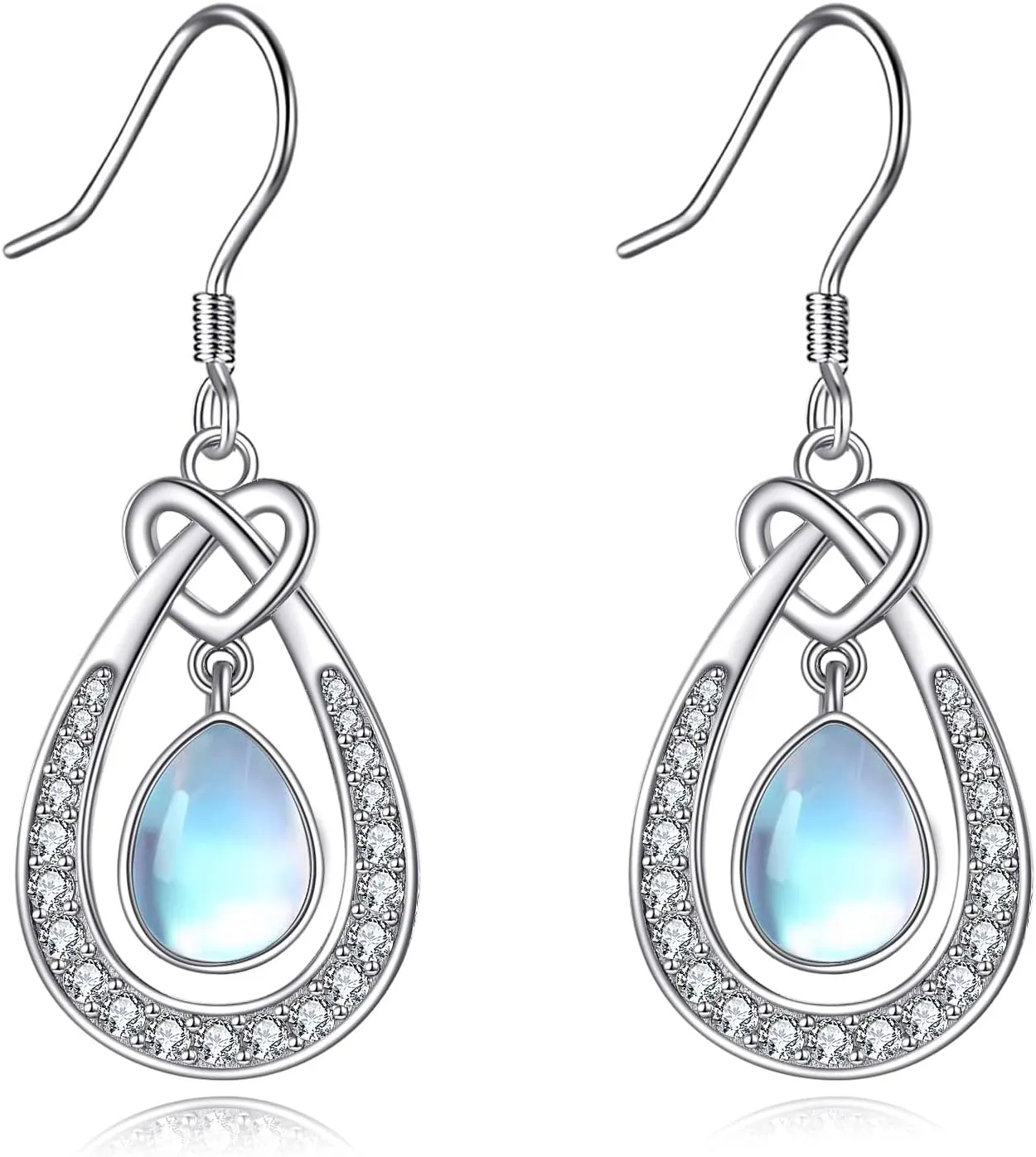 Celtic Moonstone Earrings for Women 925 Sterling Silver Trinity Knot Moonstone Dangle Leverback Earrings Jewelry Gift