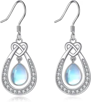 Celtic Moonstone Earrings for Women 925 Sterling Silver Trinity Knot Moonstone Dangle Leverback Earrings Jewelry Gift