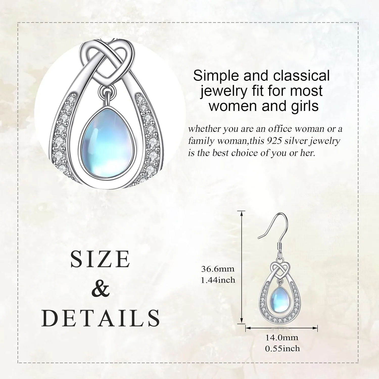 Celtic Moonstone Earrings for Women 925 Sterling Silver Trinity Knot Moonstone Dangle Leverback Earrings Jewelry Gift