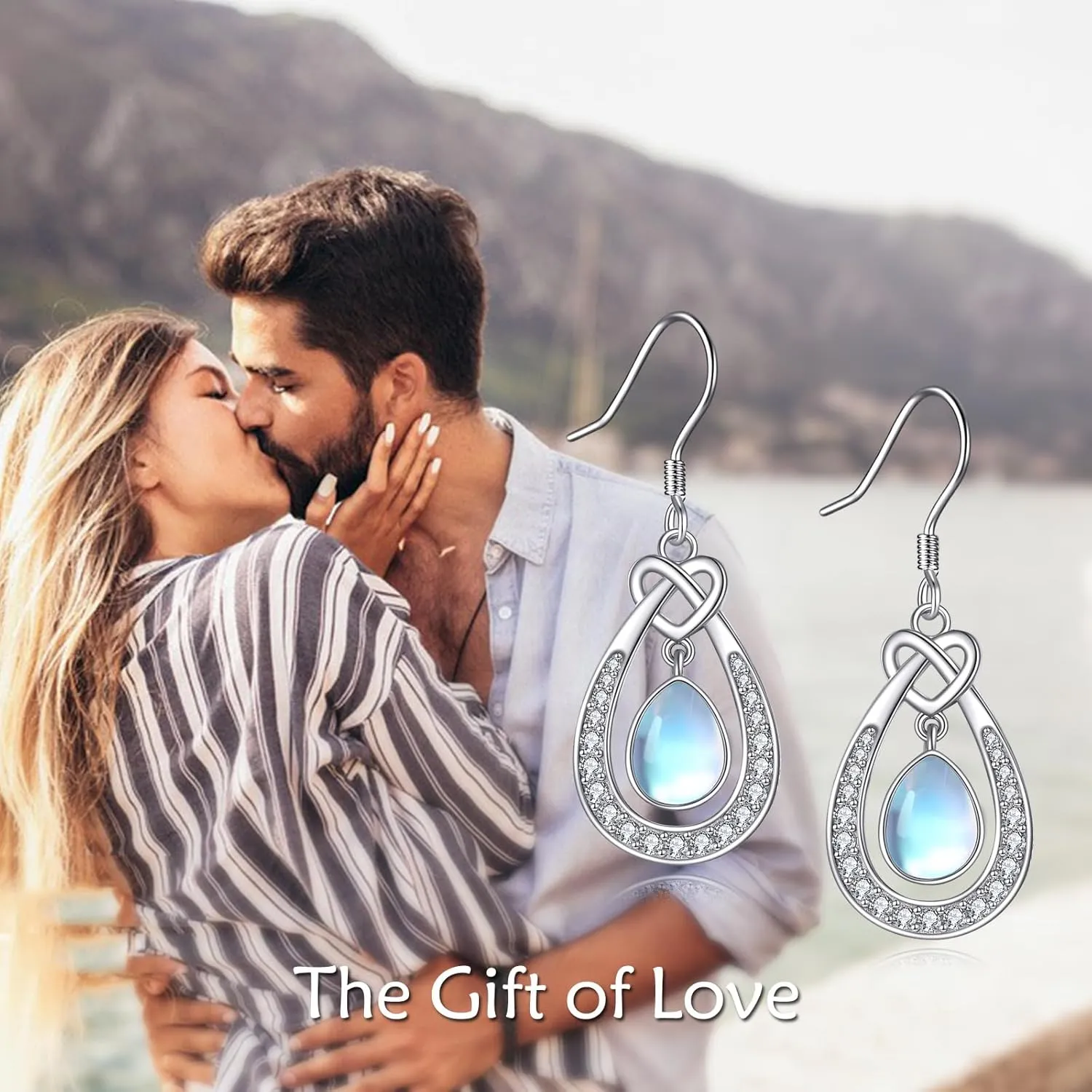 Celtic Moonstone Earrings for Women 925 Sterling Silver Trinity Knot Moonstone Dangle Leverback Earrings Jewelry Gift