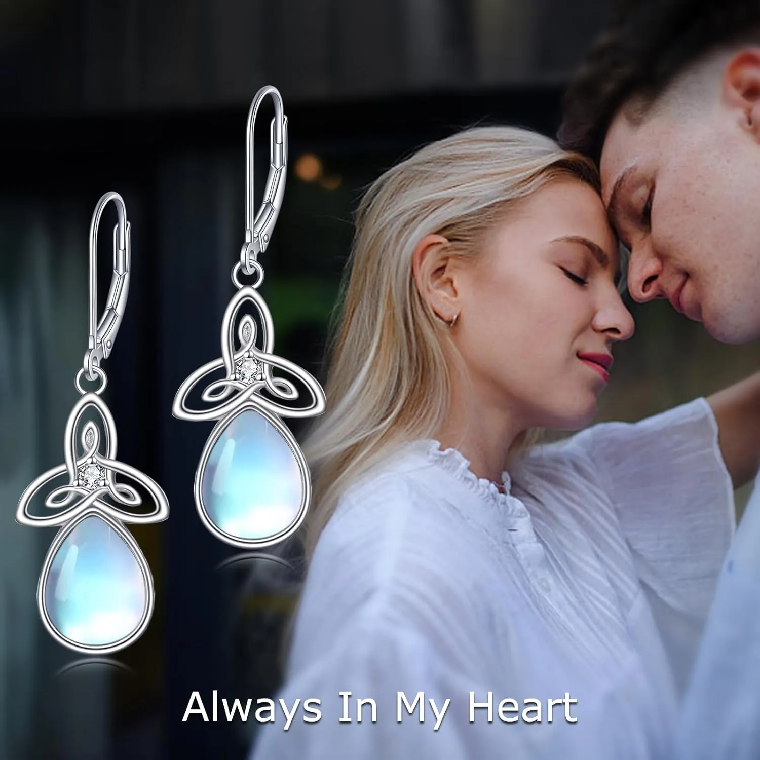 Celtic Moonstone Earrings for Women 925 Sterling Silver Trinity Knot Moonstone Dangle Leverback Earrings Jewelry Gift