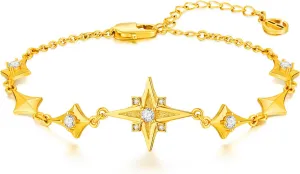 Cicy Bell Womens 18k Gold Plated Four Point Star Bracelets Cubic Zirconia Cross Station Link Bracelets Trend Jewelry Gift, 6.9" 1.9" Extender