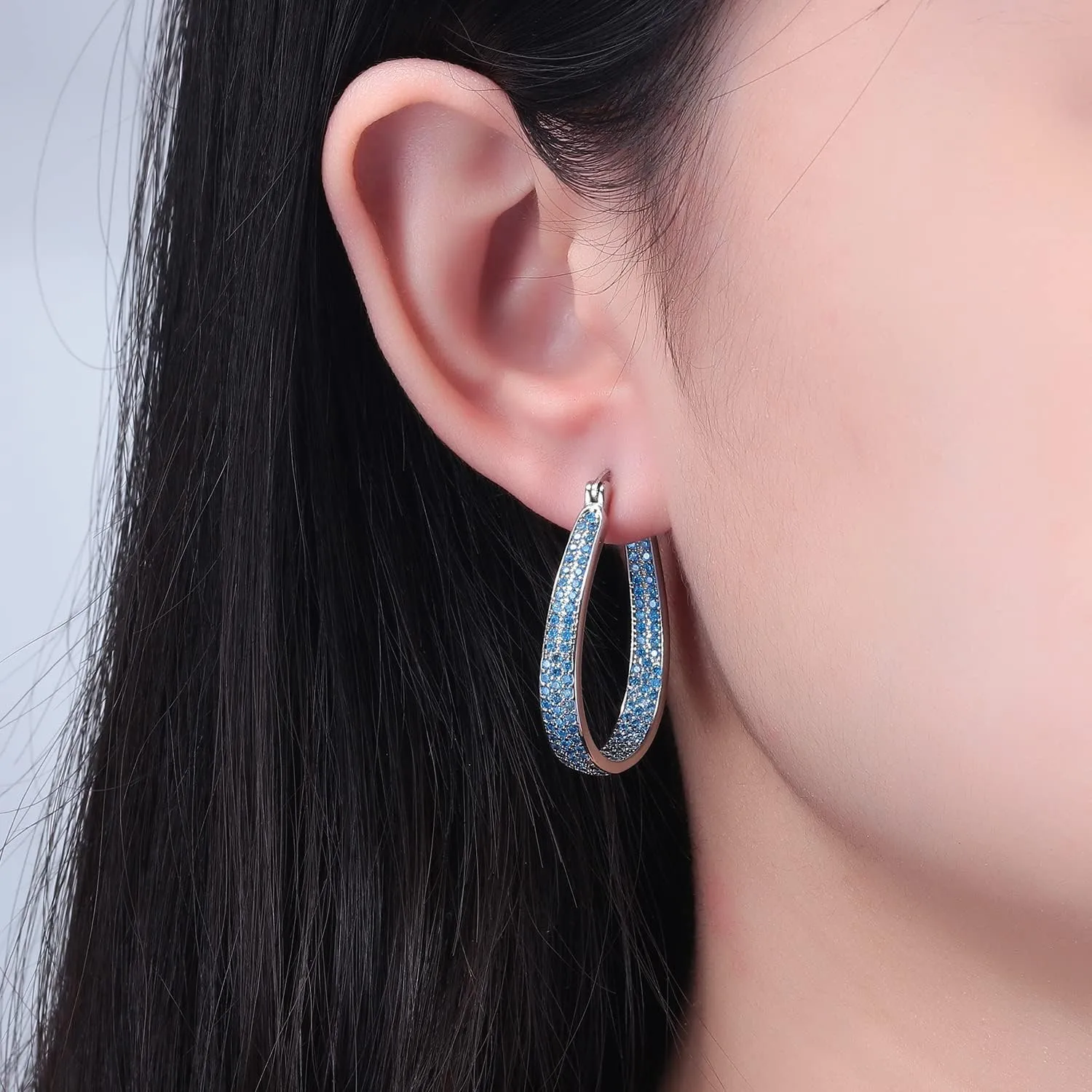CiNily 925 Sterling Silver Post Hoop Earrings for Women Gilrs Multcolors Cubic Zircon Hoops 14K Gold Plated Oval Chunky Hoop Earrings Jewelry Gift for Mothers Day/July 4th/Wedding/Party/Christmas