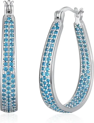 CiNily 925 Sterling Silver Post Hoop Earrings for Women Gilrs Multcolors Cubic Zircon Hoops 14K Gold Plated Oval Chunky Hoop Earrings Jewelry Gift for Mothers Day/July 4th/Wedding/Party/Christmas