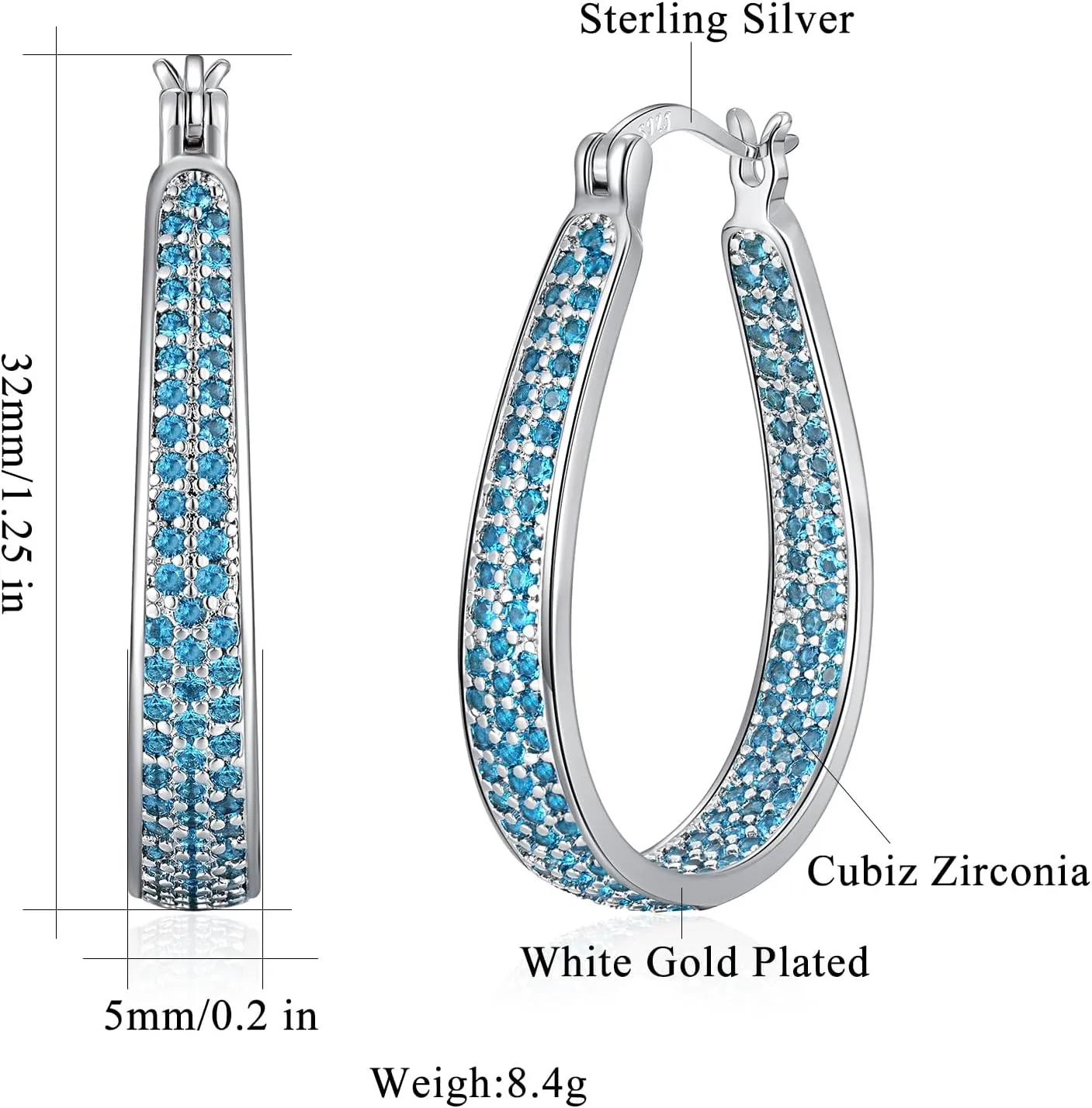 CiNily 925 Sterling Silver Post Hoop Earrings for Women Gilrs Multcolors Cubic Zircon Hoops 14K Gold Plated Oval Chunky Hoop Earrings Jewelry Gift for Mothers Day/July 4th/Wedding/Party/Christmas