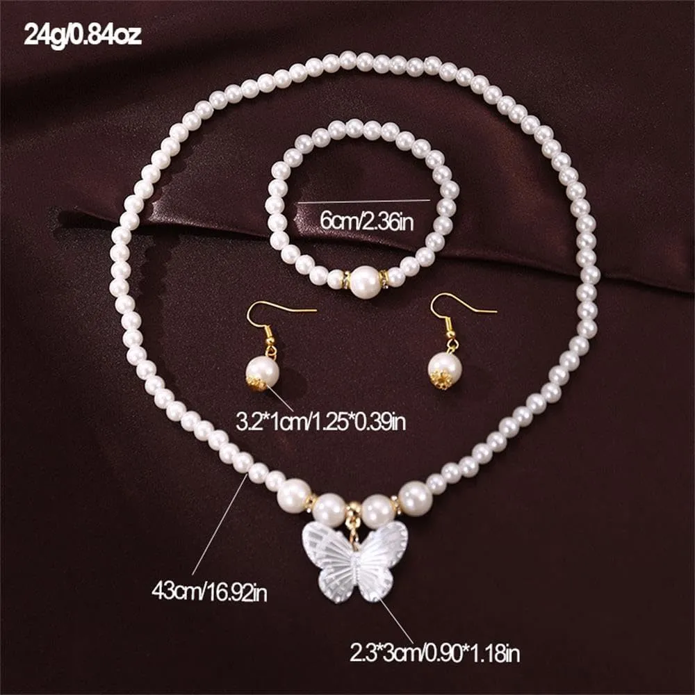Classic Faux Pearl Necklace Earrings Jewelry Set Vintage Butterfly Bow Pearl Necklace 1920s Gatsby Pearl Jewelry Set Prom Party for Women Girls