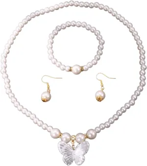 Classic Faux Pearl Necklace Earrings Jewelry Set Vintage Butterfly Bow Pearl Necklace 1920s Gatsby Pearl Jewelry Set Prom Party for Women Girls