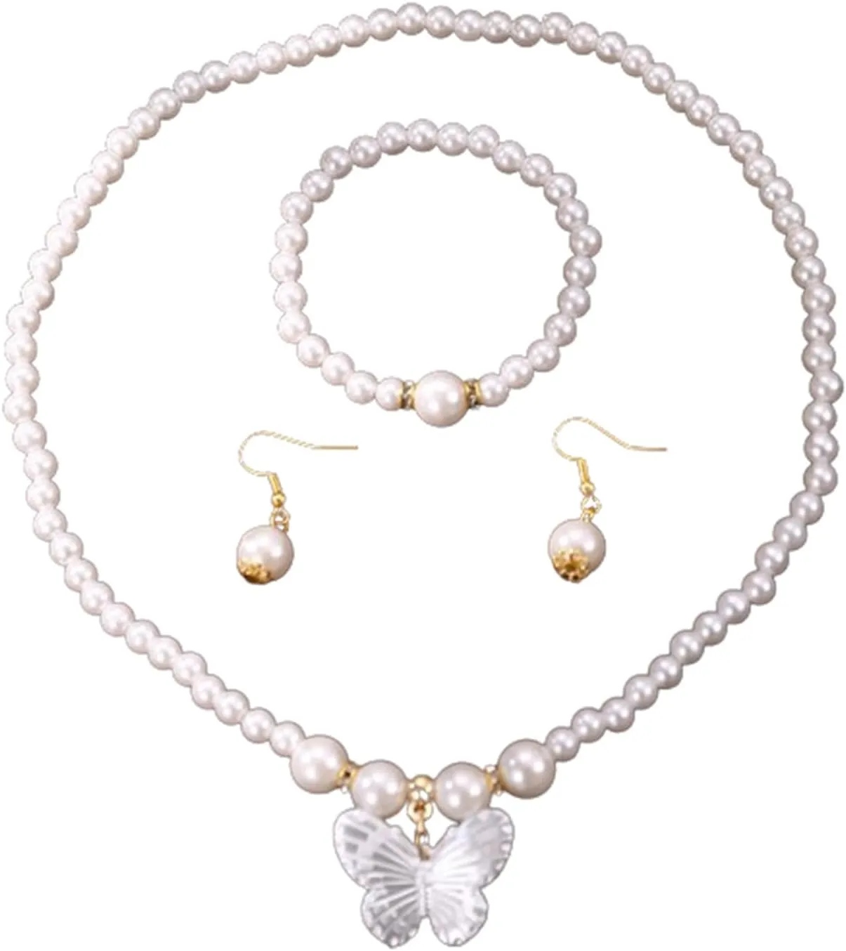 Classic Faux Pearl Necklace Earrings Jewelry Set Vintage Butterfly Bow Pearl Necklace 1920s Gatsby Pearl Jewelry Set Prom Party for Women Girls