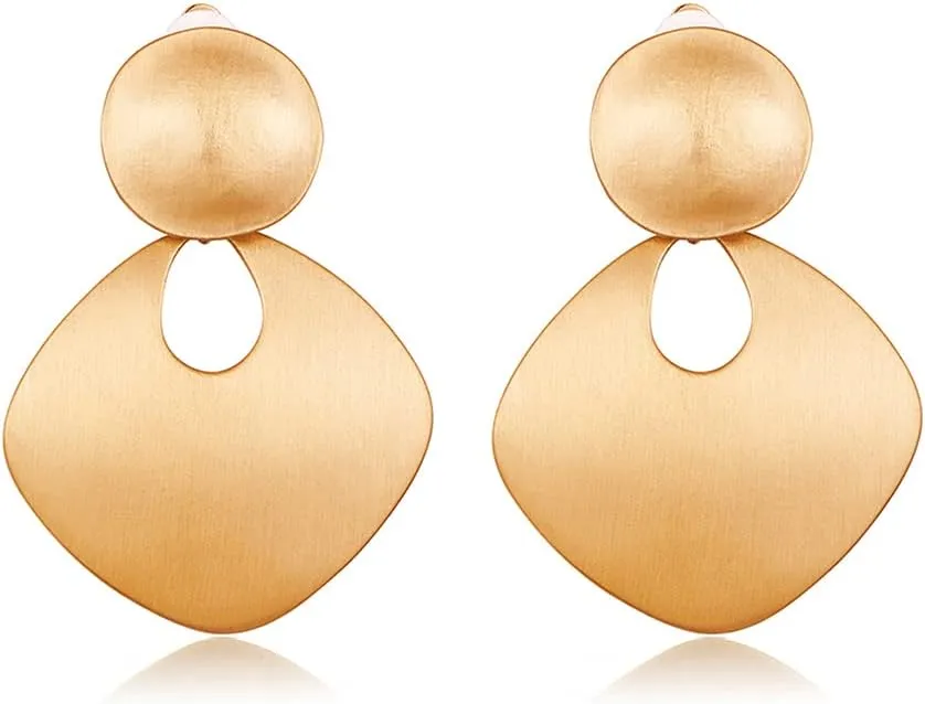 CLASSYZINT Gold Silver Clip On Earring For Women Handmade Brass Metal Retro Statement Dangle Earrings Gift Jewelry
