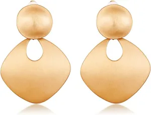 CLASSYZINT Gold Silver Clip On Earring For Women Handmade Brass Metal Retro Statement Dangle Earrings Gift Jewelry