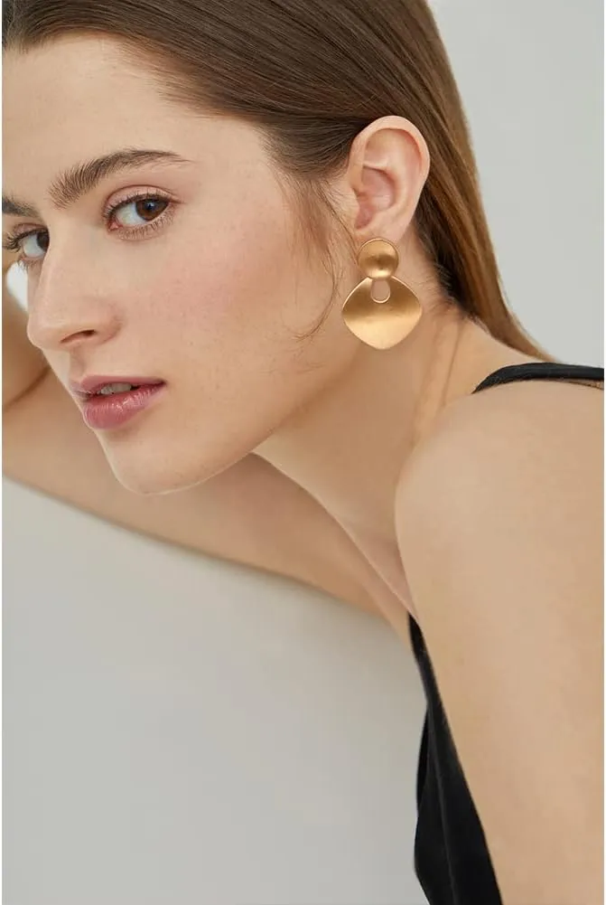 CLASSYZINT Gold Silver Clip On Earring For Women Handmade Brass Metal Retro Statement Dangle Earrings Gift Jewelry
