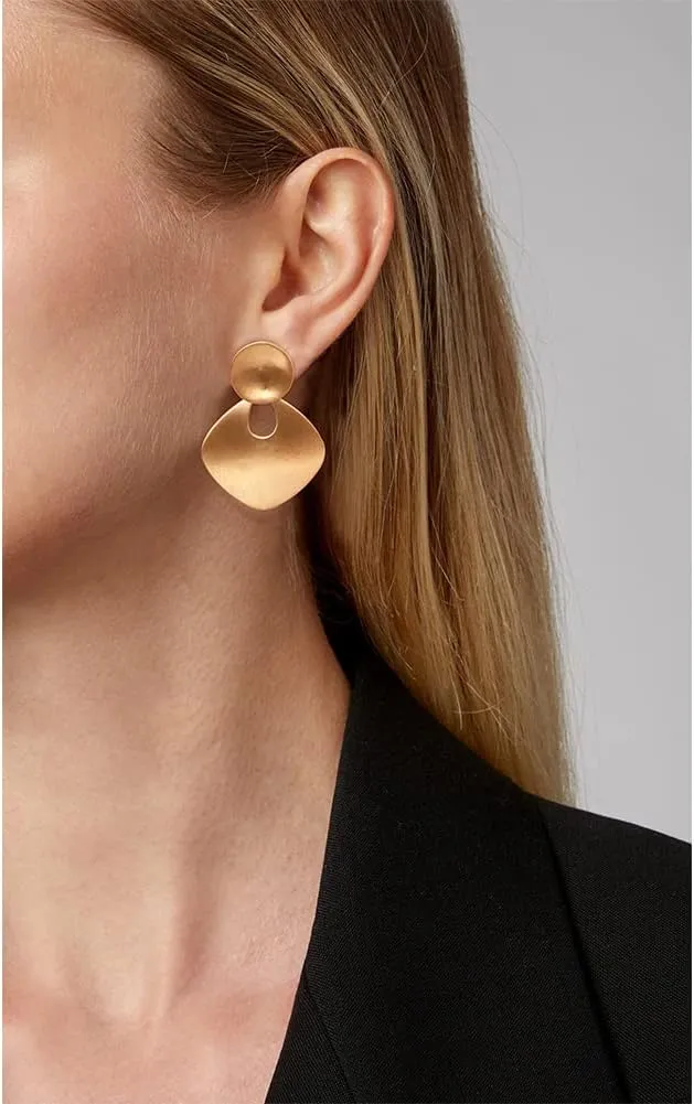 CLASSYZINT Gold Silver Clip On Earring For Women Handmade Brass Metal Retro Statement Dangle Earrings Gift Jewelry