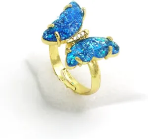 COLORFUL BLING Adjustable Elegant Transparent Crystal 3D Butterfly Rings for Women Aesthetic Gold Plated Cute Animal Insect Open Finger Cuff Ring Birthday Valentine Gifts