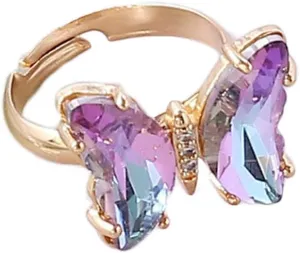 COLORFUL BLING Adjustable Elegant Transparent Crystal 3D Butterfly Rings for Women Aesthetic Gold Plated Cute Animal Insect Open Finger Cuff Ring Birthday Valentine Gifts