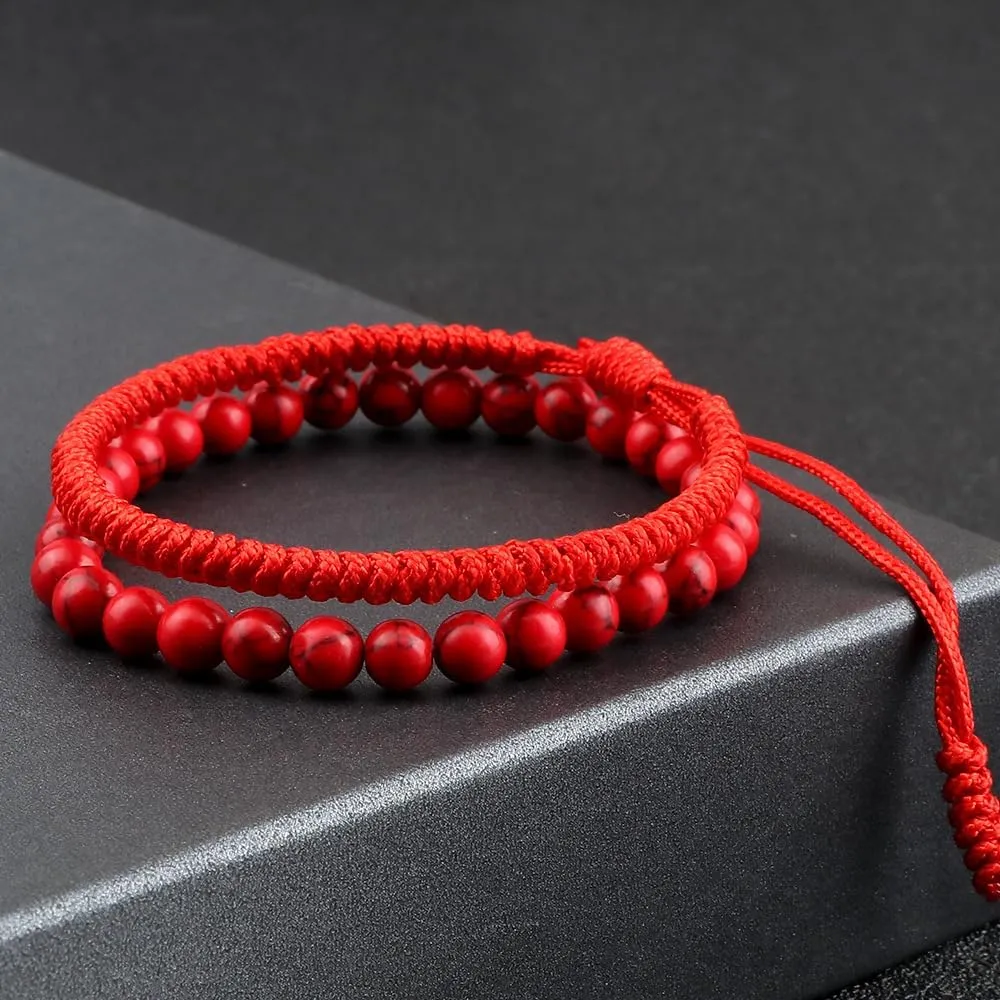 COLORFUL BLING Handwoven Natural Lava Stone String Bracelets Set for Women Men Adjustable Healing Beaded Tiger Eye Wrap Bracelet Protection Wristband Jewelry