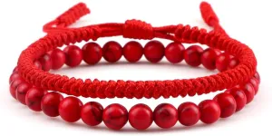 COLORFUL BLING Handwoven Natural Lava Stone String Bracelets Set for Women Men Adjustable Healing Beaded Tiger Eye Wrap Bracelet Protection Wristband Jewelry