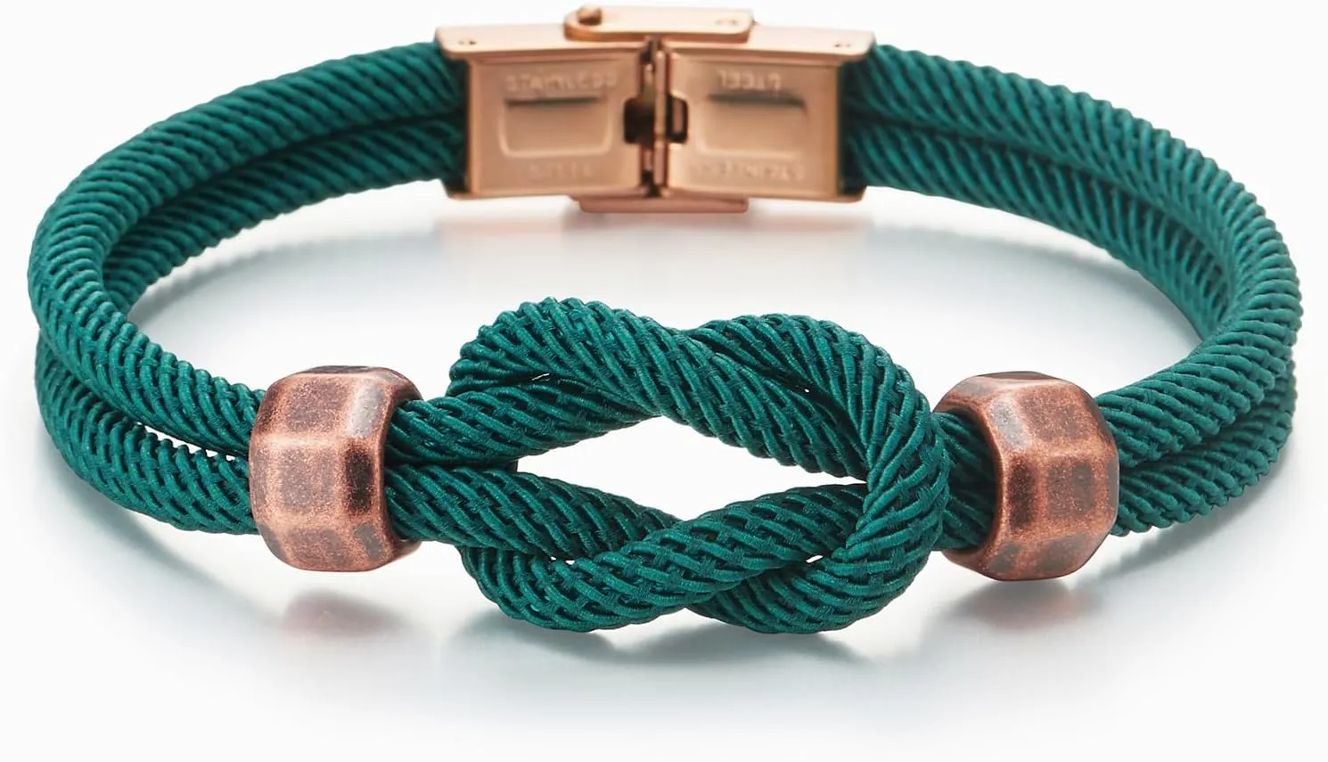 COOLSTEELANDBEYOND Friendship Nautical Knot Cotton Straps Double-Lap Wristband Bracelet for Men Women, Blue Green