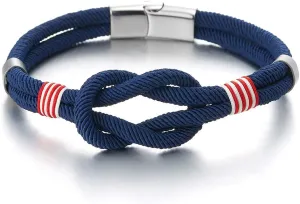 COOLSTEELANDBEYOND Friendship Nautical Knot Navy Blue Cotton Straps Double-Lap Wristband Bracelet Men Women