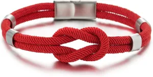COOLSTEELANDBEYOND Friendship Nautical Knot Red Cotton Straps Double-Lap Wristband Bracelet for Men and Women