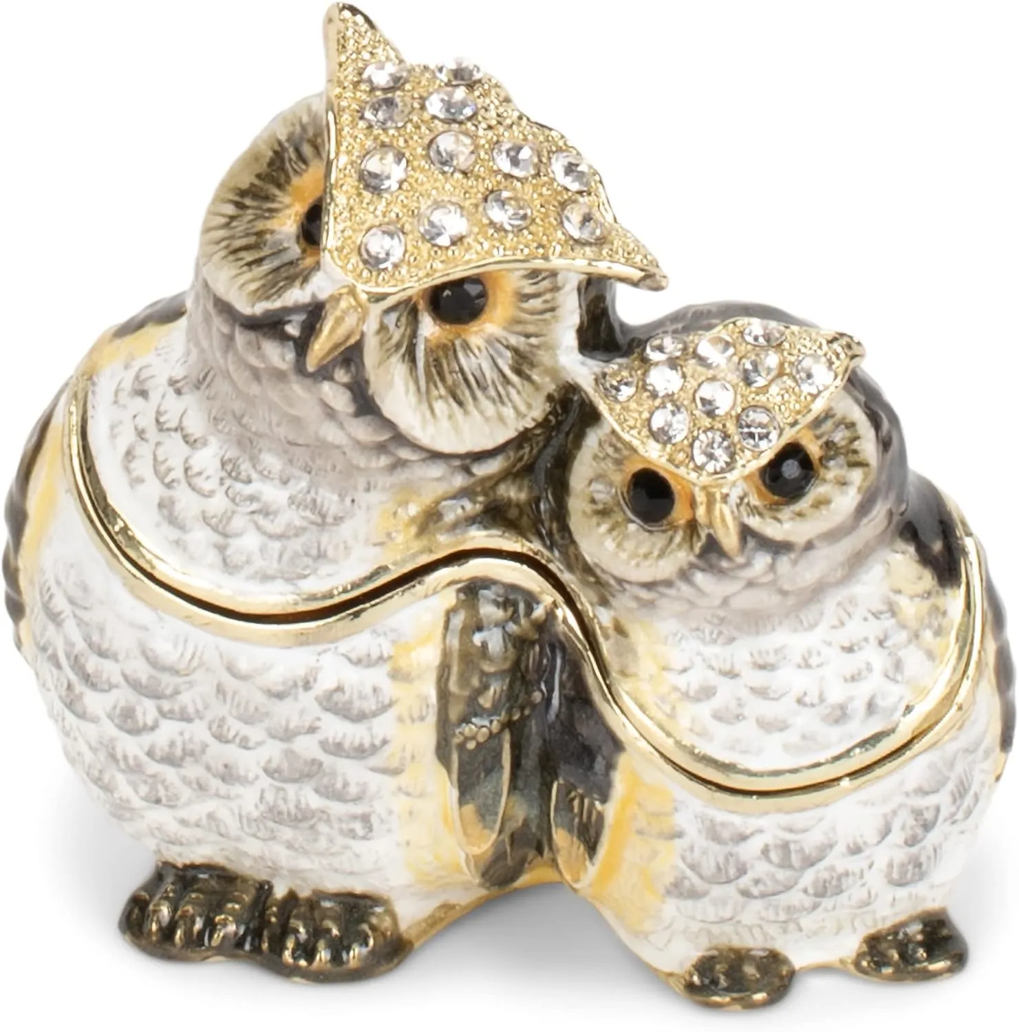 Cottage Garden Hand Painted Ornamental Jewelry Ring Necklace Earring Organizer Vintage Collectible Figurine Keepsake Box with Bejeweled Crystals, Flying Owl (Mommy & Baby)