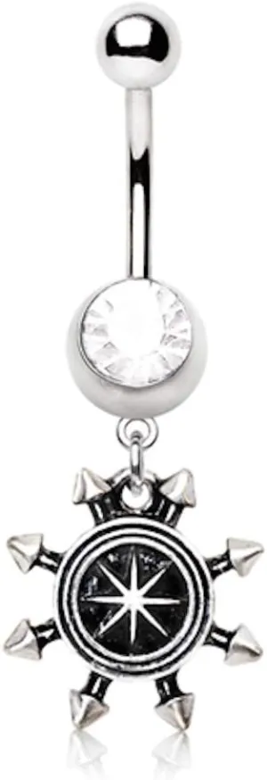 Covet Jewelry 316L Stainless Steel Spiked Nautical Compass Dangle Navel Ring