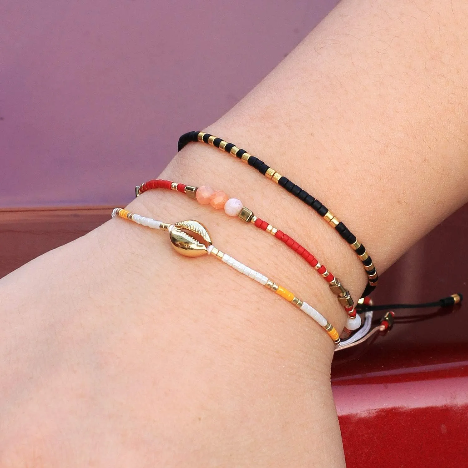 CQUAN CHI Handmade Friendship Beaded Bracelet Adjustable Colorful Miyuki Beads Bracelet