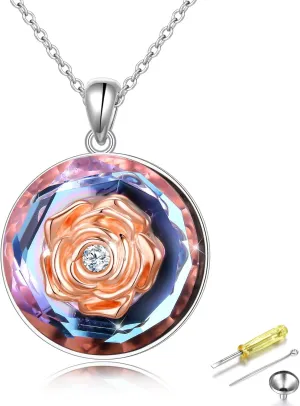 Cremation Jewelry, 925 Sterling Silver Urn Necklace for Ashes Sunflower, Rose, Lily, Hummingbird & Sunflower, Rose & Ladybug, Crescent Moon & Cat, Exquisite Memorial Keepsake Necklaces for Loss of Moom, Dad, Grandma, Grandpa and Pet