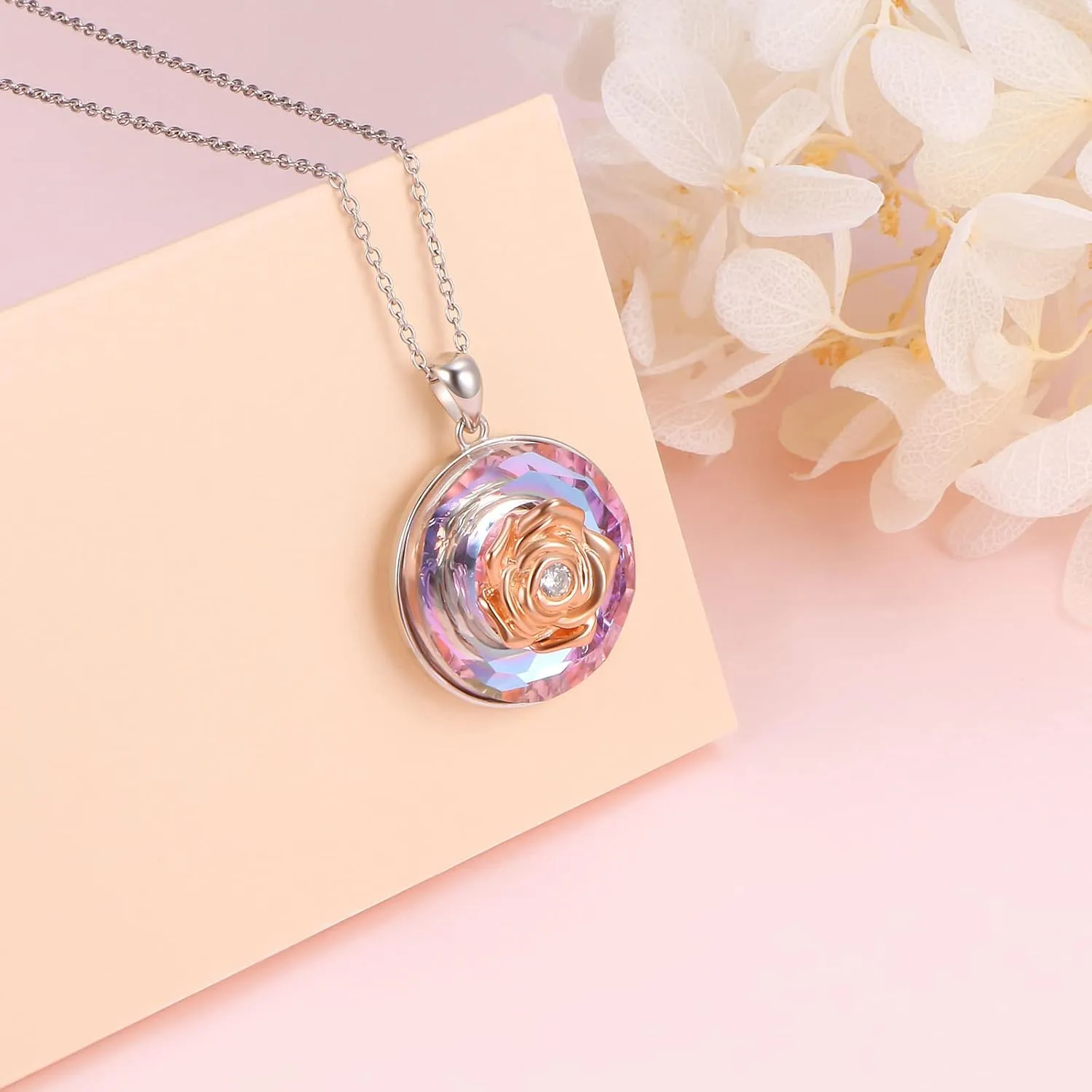 Cremation Jewelry, 925 Sterling Silver Urn Necklace for Ashes Sunflower, Rose, Lily, Hummingbird & Sunflower, Rose & Ladybug, Crescent Moon & Cat, Exquisite Memorial Keepsake Necklaces for Loss of Moom, Dad, Grandma, Grandpa and Pet
