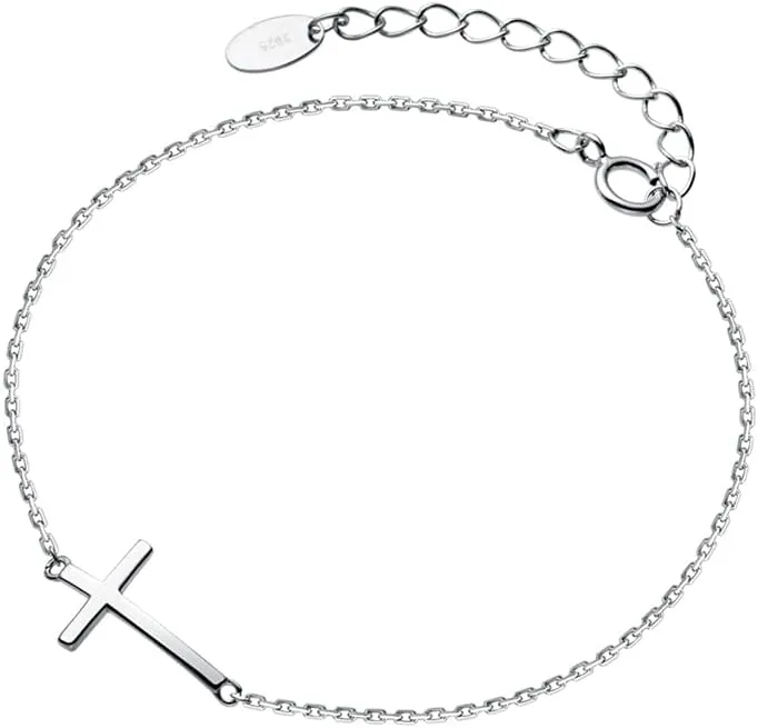 Cross Anklets for Women Men 925 Sterling Silver Sideways Cross Adjustable Chain Classic Dainty Charm Foot Anklet Bracelet Baptism Birthday Jewelry