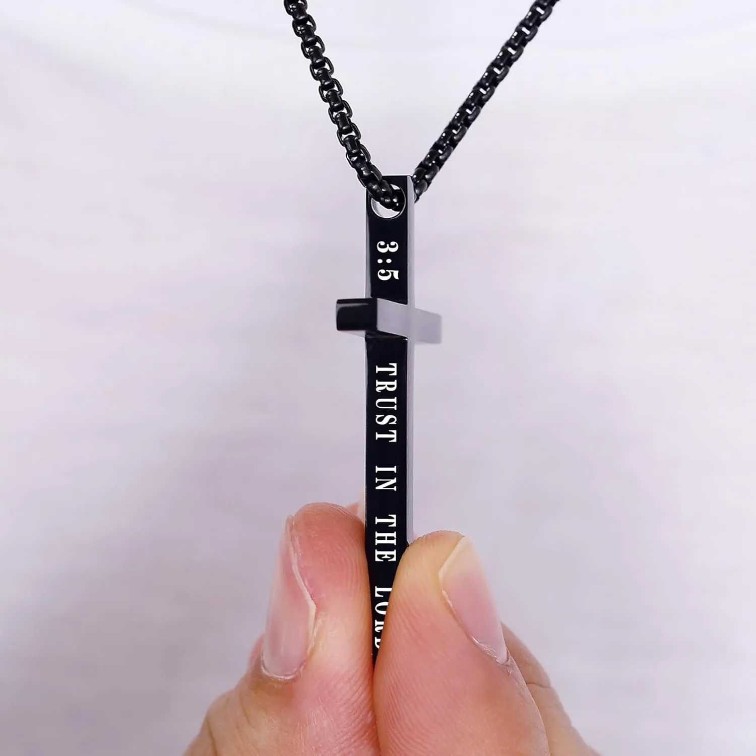 Cross Necklace for Men Christmas Gift Cross Pendant Strength Bible Verse Stainless Steel Necklaces