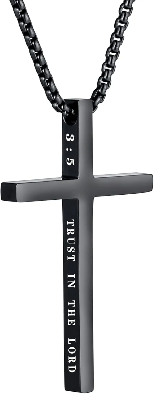 Cross Necklace for Men Christmas Gift Cross Pendant Strength Bible Verse Stainless Steel Necklaces