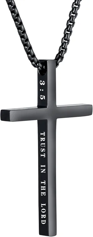 Cross Necklace for Men Christmas Gift Cross Pendant Strength Bible Verse Stainless Steel Necklaces