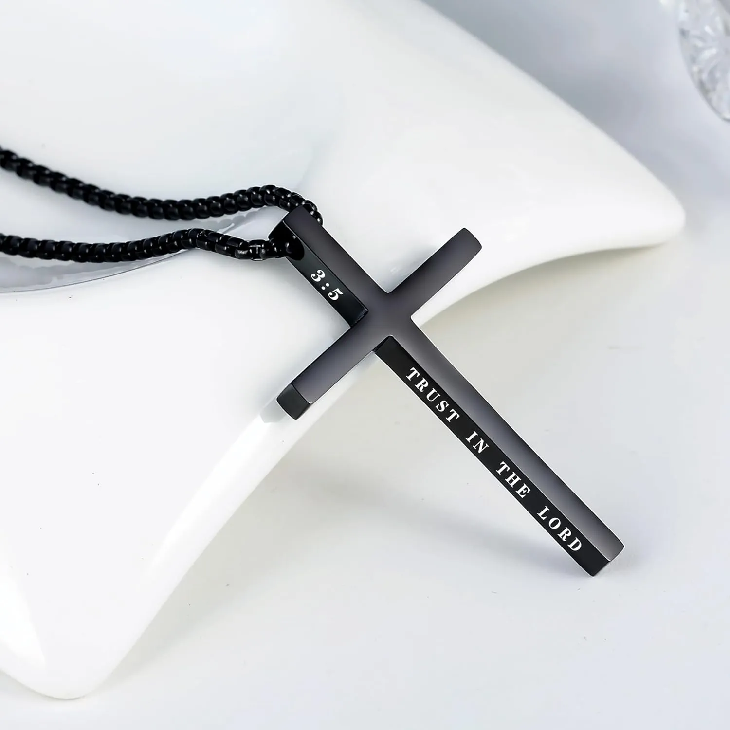 Cross Necklace for Men Christmas Gift Cross Pendant Strength Bible Verse Stainless Steel Necklaces