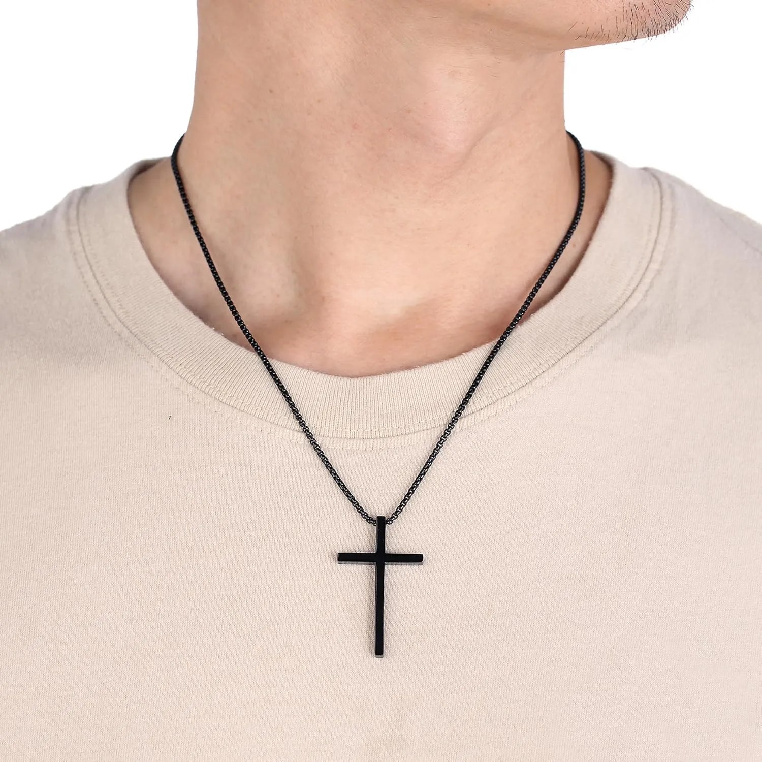 Cross Necklace for Men Christmas Gift Cross Pendant Strength Bible Verse Stainless Steel Necklaces