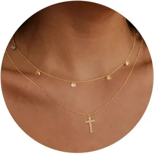 Cross Necklace for Women, 14K Gold Plated/Sterling Silver Cross Necklace for Women Cross Faith Necklace Layered Cross Necklace Gold Jewelry for Women
