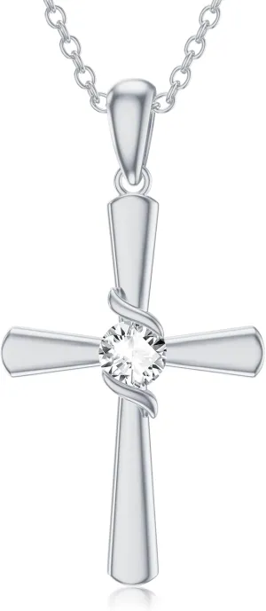 Cross Necklace for Women, 925 Sterling Silver Exquisite Created Diamond Pendant, Religious Christian Baptism Jewelry Gift for Women