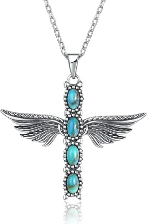 Cross Necklace for Women 925 Sterling Silver Turquoise Cross Pendant Necklaces Turquoise Jewelry Gifts for Women