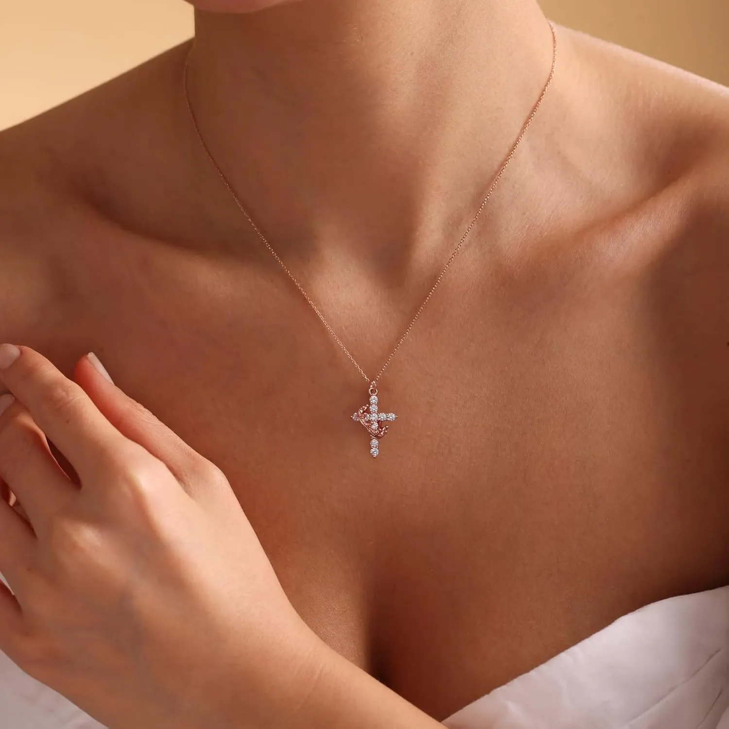 Cross Necklace for Women - Dainty Gold Necklaces Small Trendy 14K Gold/Silver/Rose Gold Plated Crown with Cross Cubic Zirconia Pendant Chain Necklace for Women Non Tarnish Gold Jewelry Gift