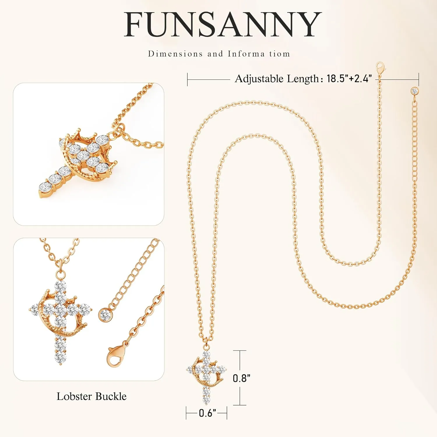 Cross Necklace for Women - Dainty Gold Necklaces Small Trendy 14K Gold/Silver/Rose Gold Plated Crown with Cross Cubic Zirconia Pendant Chain Necklace for Women Non Tarnish Gold Jewelry Gift