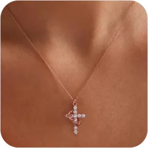 Cross Necklace for Women - Dainty Gold Necklaces Small Trendy 14K Gold/Silver/Rose Gold Plated Crown with Cross Cubic Zirconia Pendant Chain Necklace for Women Non Tarnish Gold Jewelry Gift