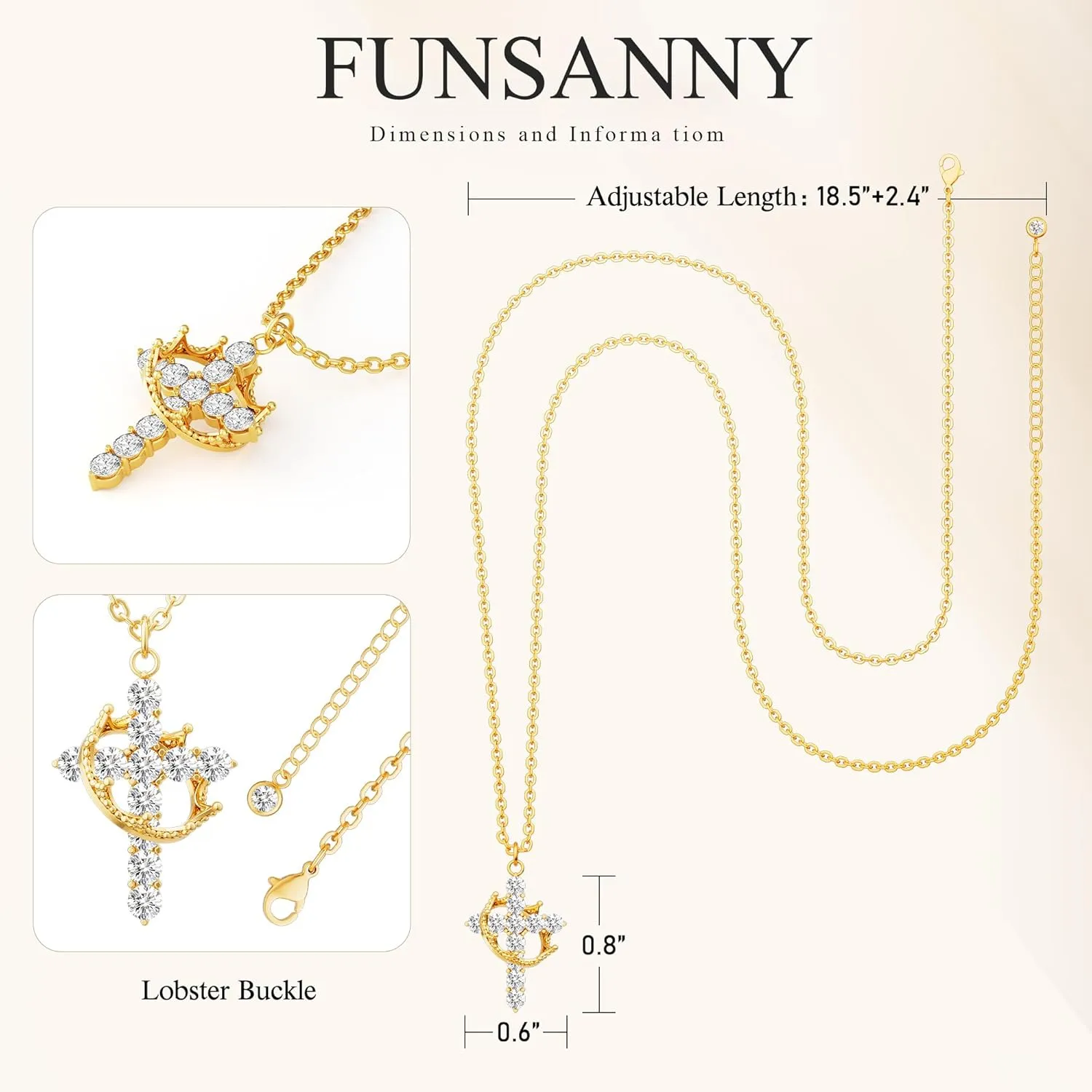 Cross Necklace for Women - Dainty Gold Necklaces Small Trendy 14K Gold/Silver/Rose Gold Plated Crown with Cross Cubic Zirconia Pendant Chain Necklace for Women Non Tarnish Gold Jewelry Gift