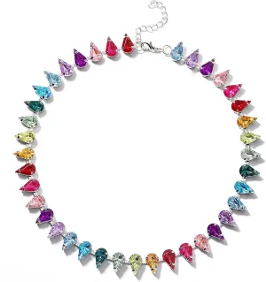 Crystal Necklace, Colorful Choker Necklace for Women Trendy Statement Necklace for Women Sparkly Cubic Zirconia Rhinestone Necklace for Women Prom Party Jewelry (Colorful)