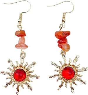 Crystals Stone Water Transparent Sunflower Dangle Earrings for Women, Natural Healing Gravel Sun Earrings, Gifts for Women