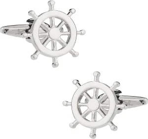 Cuff-Daddy Nautical Ships Wheel Silver Tone Cufflinks with Presentation Box