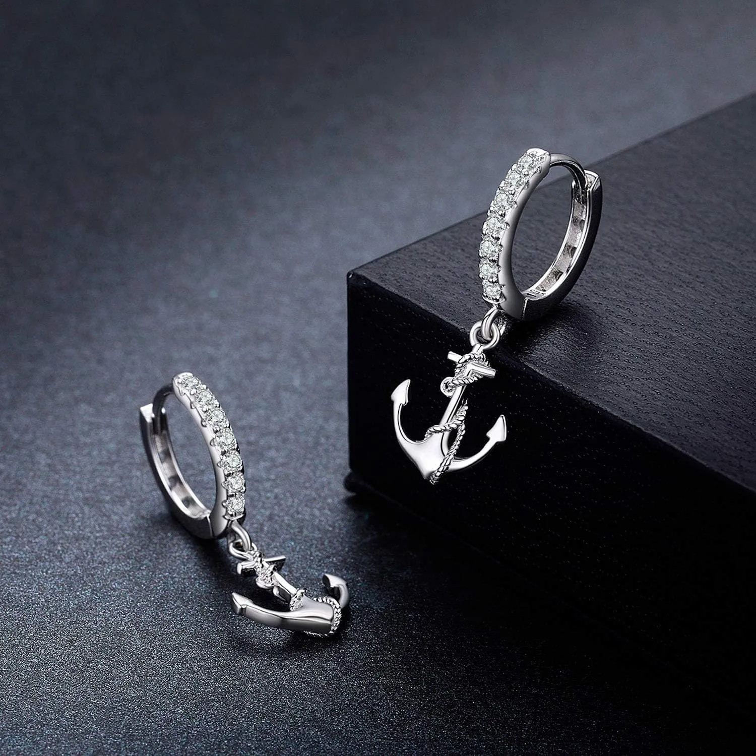 CUOKA MIRACLE Anchor Earrings for Women 925 Sterling Silver Nautical Anchor Dangle Hoop Small Minimalist Hypoallergenic Earring for Wife Mom Summer Jewelry Gift Birthday Christmas