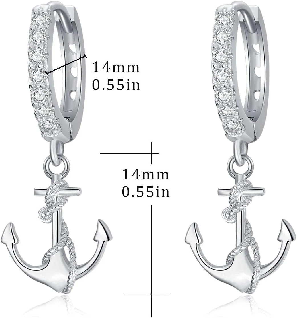 CUOKA MIRACLE Anchor Earrings for Women 925 Sterling Silver Nautical Anchor Dangle Hoop Small Minimalist Hypoallergenic Earring for Wife Mom Summer Jewelry Gift Birthday Christmas