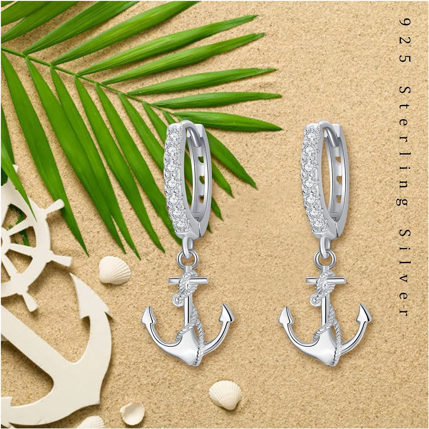 CUOKA MIRACLE Anchor Earrings for Women 925 Sterling Silver Nautical Anchor Dangle Hoop Small Minimalist Hypoallergenic Earring for Wife Mom Summer Jewelry Gift Birthday Christmas