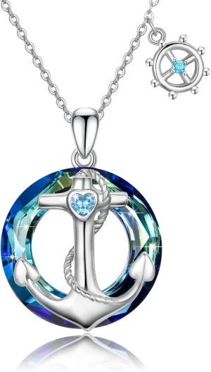 Cuoka Sterling Silver Anchor Pendant Necklace - Sailor Nautical Jewelry for Women