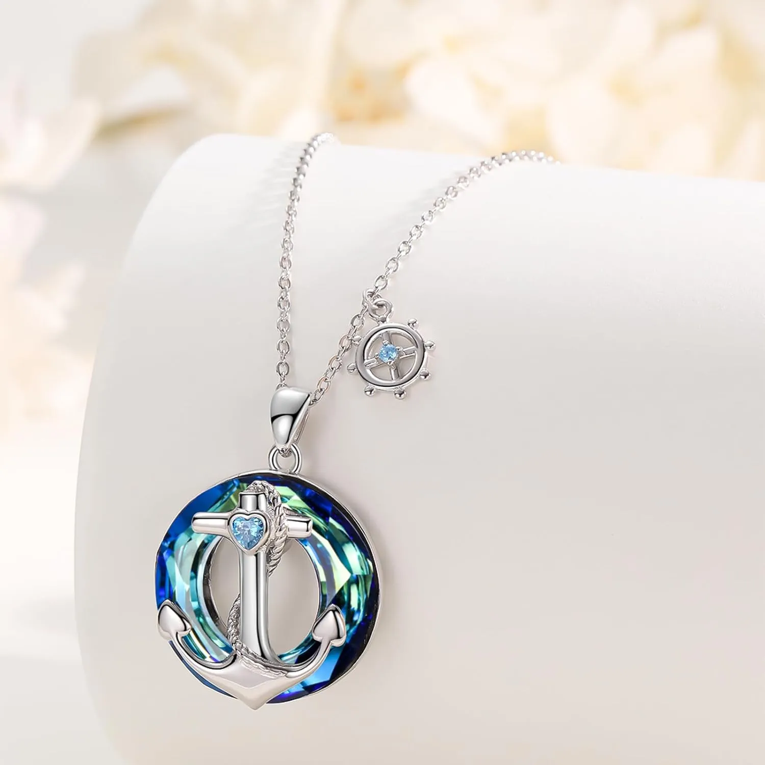 Cuoka Sterling Silver Anchor Pendant Necklace - Sailor Nautical Jewelry for Women